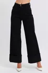 Judy Blue Criss-cross Button Straight Leg Jean In Black In Black