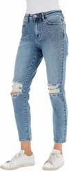 Judy Blue Rhinestone Slim Fit Jeans In Medium Wash In Multi
