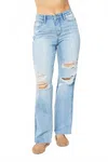 Judy Blue Rigid 90's Destroy Straight Leg Jeans In Denim In Blue