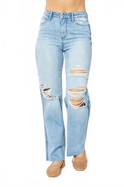 Judy Blue Rigid Magic 90's Destroy Straight Jean In Blue