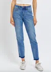 Judy Blue Mid Rise Rigid Magic Release Hem Boyfriend Jeans In Medium In Blue