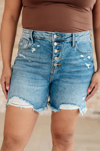 Judy Blue Rigid Magic Button Fly Cutoff Shorts - Plus In Medium Blue
