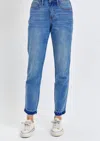 Judy Blue Mid Rise Rigid Magic Release Hem Boyfriend Jeans In Medium In Blue