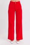 Judy Blue High Waist Corduroy Trouser Wide Leg Denim Jeans In Ruby Red In Red