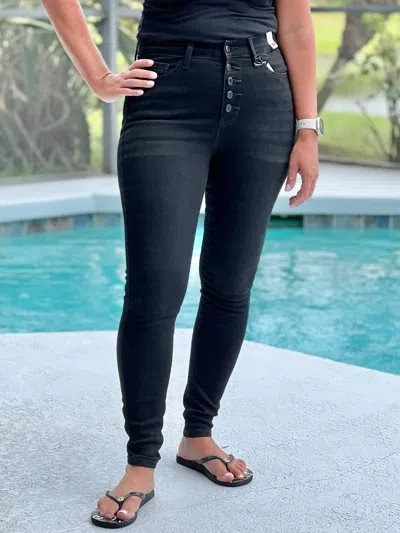 Judy Blue Runway Bound Button Fly Skinny Jeans In Black