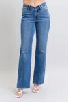 Judy Blue High Waist Vintage Wash Retro Wide Leg Jeans In Denim