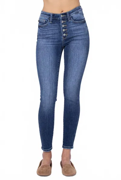 Judy Blue High Rise Button Fly Skinny Jeans In Blue
