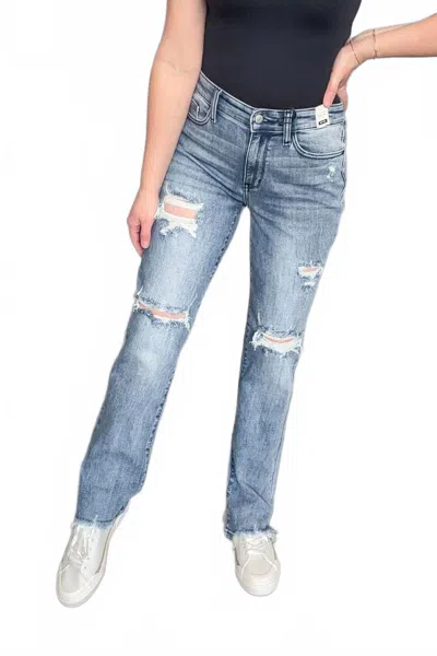 Judy Blue Sandra Destroyed Mid Rise Straight Leg Jeans In Blue