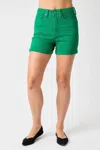 Judy Blue High Waist Tummy Control Garment Dyed Shorts In Kelly Green In Green