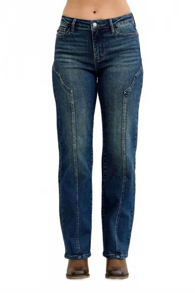Judy Blue Seam Detail Straight Leg Jeans In Dark Denim In Blue