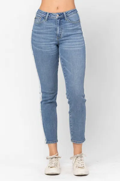 Judy Blue Serenity Fray Detail Slim Fit Jeans In Medium Wash In Multi