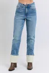 Judy Blue Sherpa Cuffed Jeans In Medium Wash