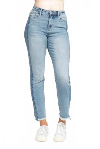 Judy Blue Side Panel Fray Hem Cropped Jeans In Blue