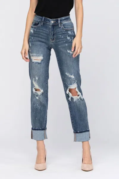 Judy Blue Splatter Boyfriend Jean In Dark Wash In Blue