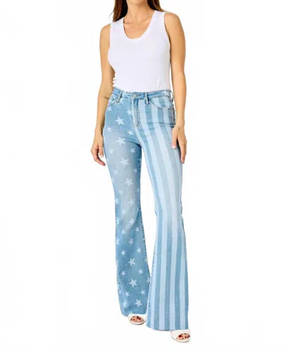 Judy Blue Stars & Stripes Bleach Discharge Flare Jean In Blue Multi