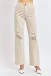 Judy Blue Full Size High Waist Distressed Wide Leg Jeans In Beige