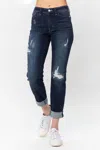 Judy Blue Stitched Destroy Boyfriend Jean In Dark Wash In Blue