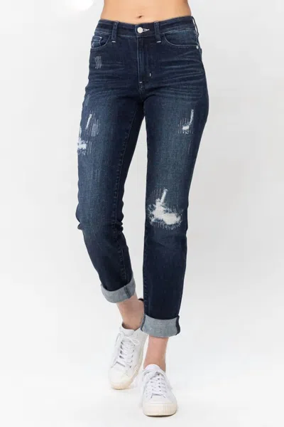 Judy Blue Stitched Destroy Boyfriend Jean In Dark Wash In Blue