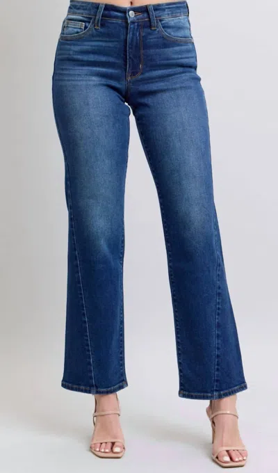 Judy Blue Straight Fit Mid Rise Jeans In Dark Blue