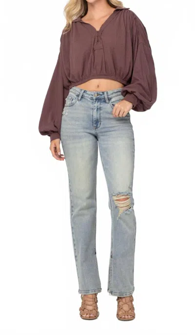 Judy Blue High-waist Destroyed Straight-leg Jean In Light Wash In Blue