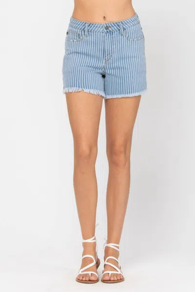 Judy Blue Stripe Cut-off Shorts In Blue