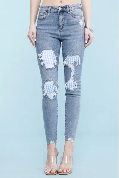 Judy Blue Sweet Summer Skinny Jeans In Blue Gingham Patch
