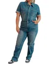 Judy Blue Short Sleeve Denim Jumpsuit In Medium Wash In Multi