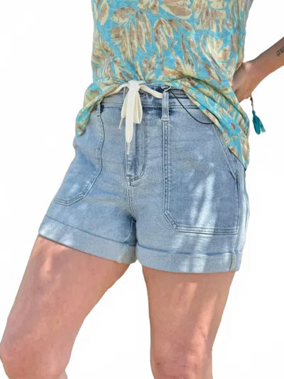 Judy Blue Taking It Easy Jogger Shorts In Light Wash In Blue