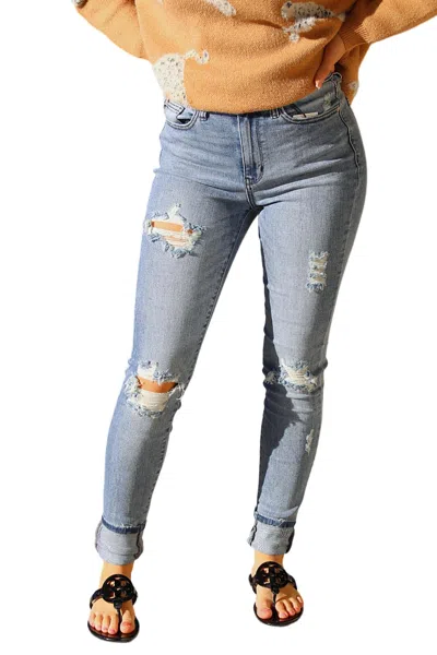 Judy Blue Tall Jeans With Holes In Medium Wash In Multi
