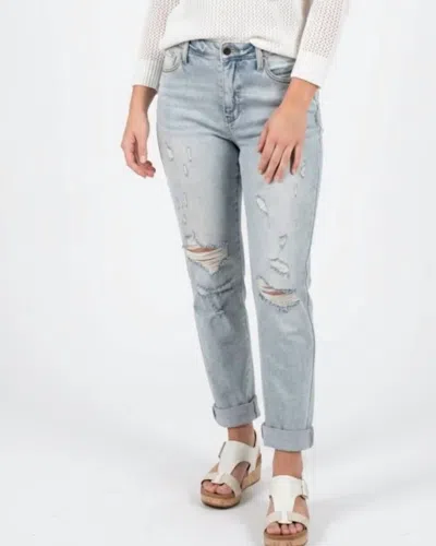Judy Blue Tatum Mid Rise Repair Stitch Distressed Boyfriend Jeans In Blue