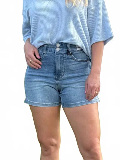 Judy Blue The Double Trouble Denim Shorts In Mid Wash In Blue