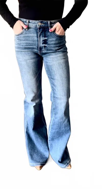 Judy Blue The Wilder Flared Jean In Medium Wash In Blue