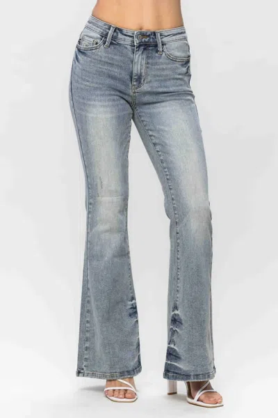 Judy Blue Tinted Pin Tack Detail Flare Jean In Light Bleach Wash In Multi