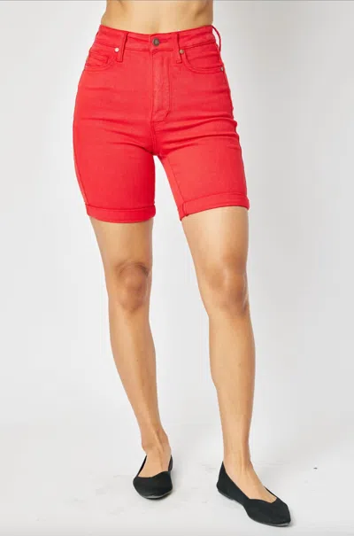 Judy Blue Tummy Control Bermuda Shorts In Red