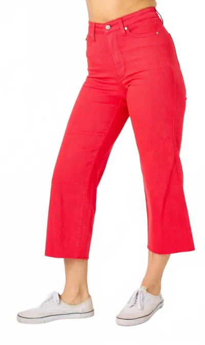Judy Blue High Waist Red Garment Dyed Tummy Control Crop Wide Leg