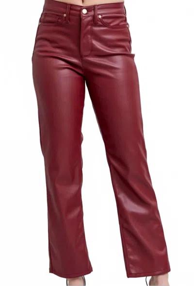 Judy Blue Tummy Control Faux Leather Straight Pants In Red
