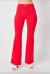 Judy Blue Tummy Control Flare Jeans In Red In Red
