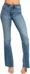Judy Blue Mid Rise Tummy Control Vintage Wash Cut Hem Flare Jeans In Medium Wash In Blue