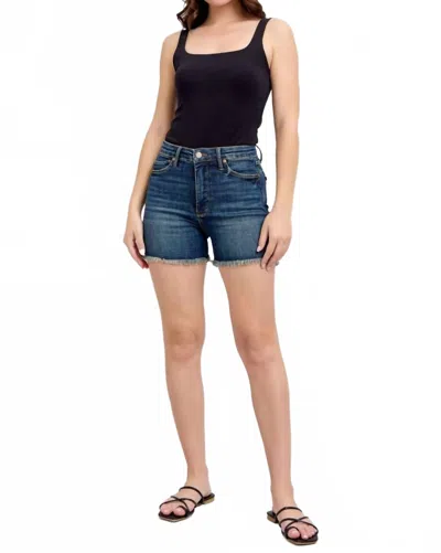 Judy Blue Tummy Control Fray Hem Shield Pocket Shorts In Blue