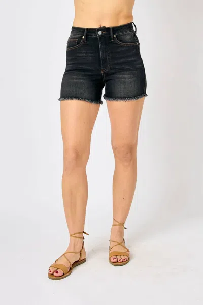 Judy Blue Tummy Control Fray Hem Shorts In Black