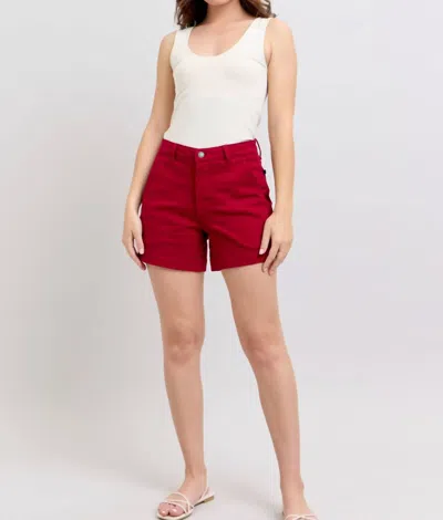 Judy Blue High Waist Tummy Control Garment Heart Shaped Pocket Trouser Denim Short In Vibrant Red