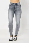 Judy Blue High Rise Control Top Release Hem Skinny Jeans In Washed Out Grey In Grey