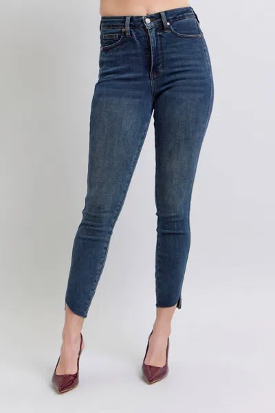 Judy Blue Tummy Control Step Hem Skinny Jean In Dark Wash In Blue