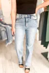 Judy Blue Tummy Control Straight Leg In Medium Wash In Multi