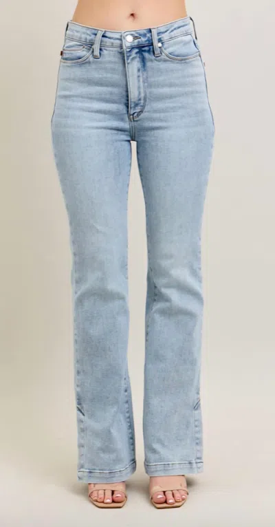 Judy Blue Tummy Control Vintage Side Slit Bootcut Jeans In Vintage Wash In Multi