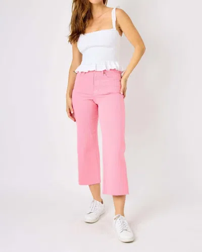 Judy Blue Tummy Control Wide Leg Crop Denim Jeans In Pink