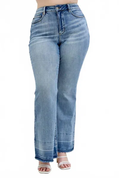Judy Blue Tummy Control With Release Hem Flare Jeans - Plus In Medium Blue