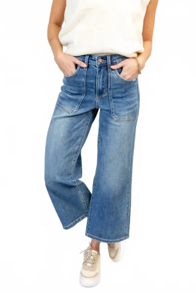 Judy Blue Utility Pocket Crop Wide Leg Jeans In Blue