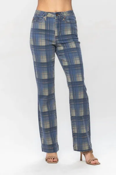 Judy Blue Vintage Look Straight Leg Jean In Plaid In Multi