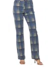 Judy Blue Vintage Plaid Straight Leg Jeans In Blue In Blue